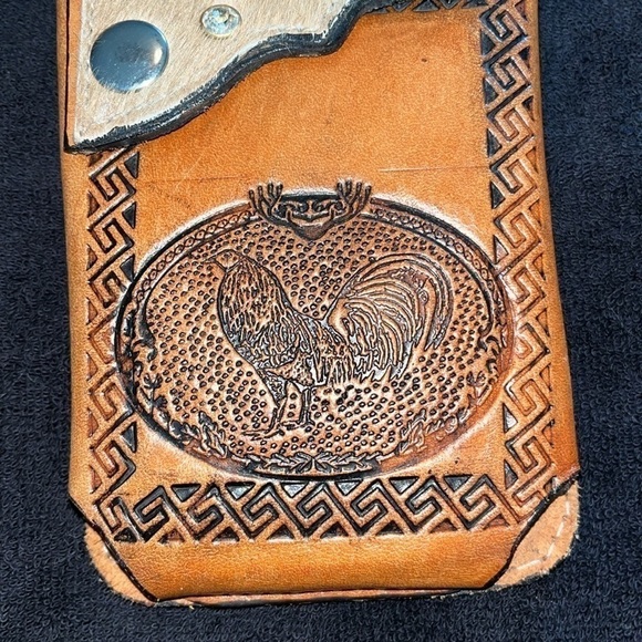 Handmade Cowboy Belt Loop Bag Carved Leather Rooster Wild West - Picture 3 of 8